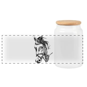 Horse - Panoramic Cookie Jar with Wooden Lid - white - Front