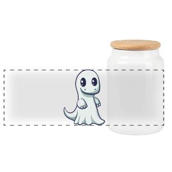 Dinosaur brontosaurus Halloween ghost - Panoramic Cookie Jar with Wooden Lid - white - Front
