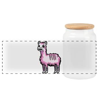 Alpaca Llama Halloween Comic Funny - Panoramic Cookie Jar with Wooden Lid - white - Front