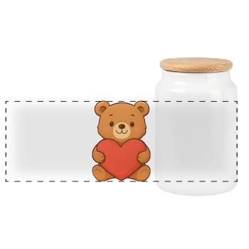 Kuschelbär mit Herz – Liebe zum Verschenken - Panorama Keksdose mit Holzdeckel - Weiß - Vorne