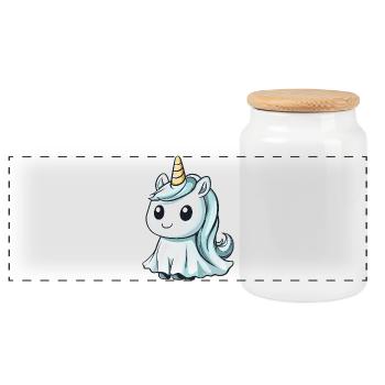 Unicorn Halloween Ghost - Panoramic Cookie Jar with Wooden Lid - white - Front