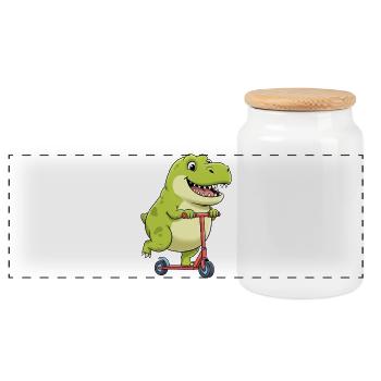 Süßer Dino T-Rex Roller Scooter Cartoon Kinder - Panorama Keksdose mit Holzdeckel - Weiß - Vorne