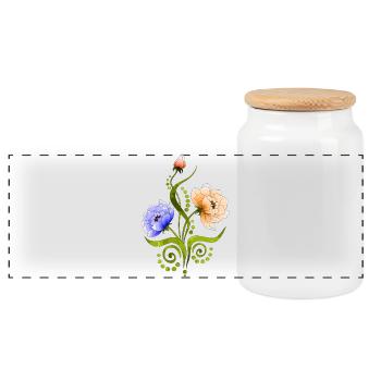 Flowers - Panoramic Cookie Jar with Wooden Lid - white - Front