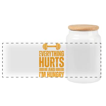 Everything hurts, I'm hungry - Panoramic Cookie Jar with Wooden Lid - white - Front