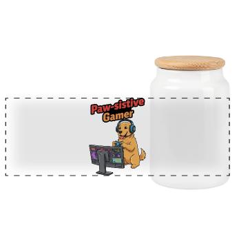 PawSitive Gamer Dog Game - Panoramic Cookie Jar with Wooden Lid - white - Front