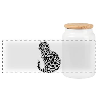 Dot-Art Katzen Silhouette für Katzenliebhaber - Panorama Keksdose mit Holzdeckel - Weiß - Vorne