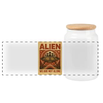 Alien UFO Vintage Poster - Panoramic Cookie Jar with Wooden Lid - white - Front