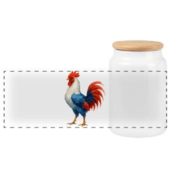 Flaming Rooster Blue White Red - France Patriote - Panoramic Cookie Jar with Wooden Lid - white - Front