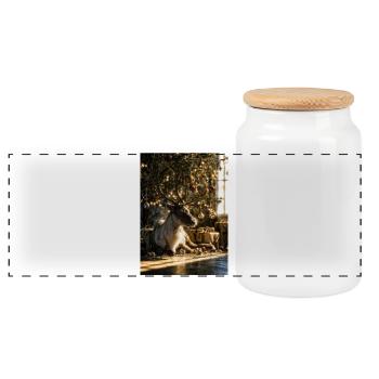 Renne sous les lumières de Noël - Boîte à biscuits avec couvercle en bois - blanc - Devant
