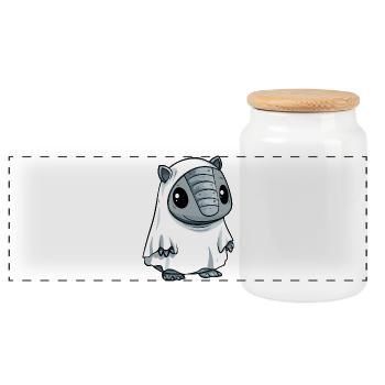 Armadillo Halloween Ghost - Panoramic Cookie Jar with Wooden Lid - white - Front