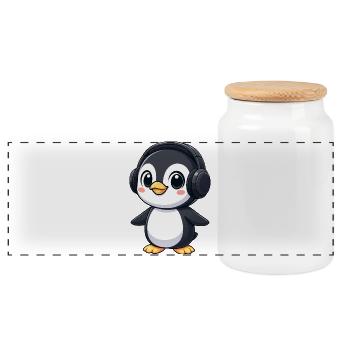 Lustiger Pinguin mit Kopfhörern Musik Freude - Panorama Keksdose mit Holzdeckel - Weiß - Vorne