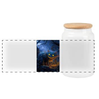 Moonlit Blue Cheshire Cat - Panoramic Cookie Jar with Wooden Lid - white - Front