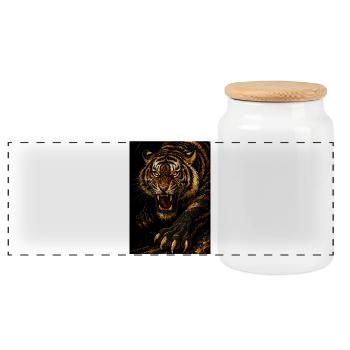 Tiger Rage on Dark Ground - Panoramic Cookie Jar with Wooden Lid - white - Front