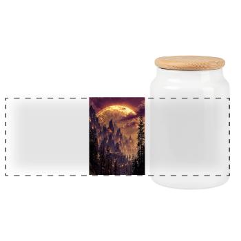 Fiery Summit at Dusk - Panoramic Cookie Jar with Wooden Lid - white - Front