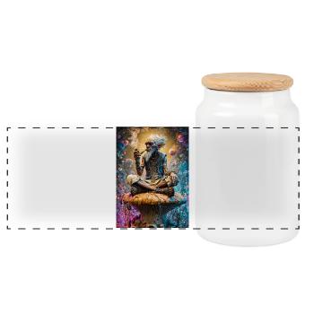 Psychedelischer Goblin-Salbei auf Pilz - Panorama Keksdose mit Holzdeckel - Weiß - Vorne