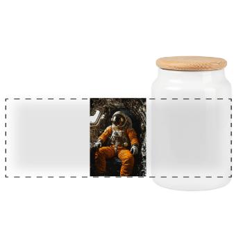 Astronaute en combinaison orange à l’intérieur de la capsule - Boîte à biscuits avec couvercle en bois - blanc - Devant