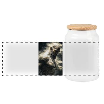 Staubgebundene Krieger-Tinte - Panorama Keksdose mit Holzdeckel - Weiß - Vorne