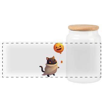Halloween Cat with Halloween Pumpkin - Panorama Keksdose mit Holzdeckel - Weiß - Vorne