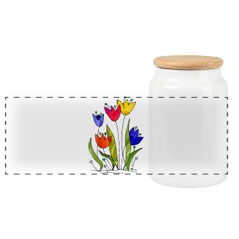 Blumen - Panorama Keksdose mit Holzdeckel - Weiß - Vorne