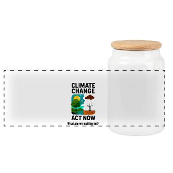 Climate Change Now: Act Now - Panoramic Cookie Jar with Wooden Lid - white - Front