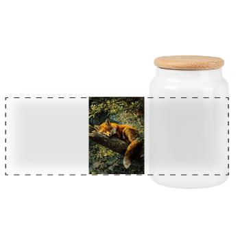 Sleeping Fox in Sunlit Forest - Panoramic Cookie Jar with Wooden Lid - white - Front