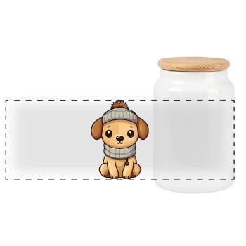 Chien Hiver Animal Bébé Bande Dessinée - Boîte à biscuits avec couvercle en bois - blanc - Devant