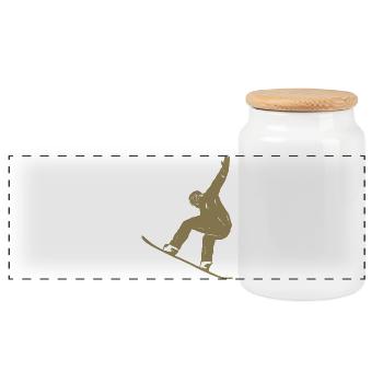 Minimalist Snowboard Silhouette Winter Sports - Panoramic Cookie Jar with Wooden Lid - white - Front