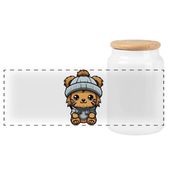 Lion Hiver Animal Bébé Bande Dessinée - Boîte à biscuits avec couvercle en bois - blanc - Devant