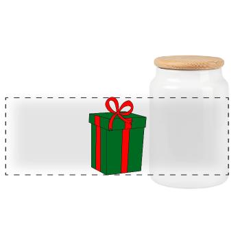 Cadeau vert avec ruban rouge - Boîte à biscuits avec couvercle en bois - blanc - Devant