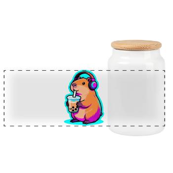 Süßes Capybara Bubble Tea Kawaii Tier Geschenk - Panorama Keksdose mit Holzdeckel - Weiß - Vorne