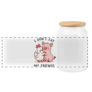 Cute Pig and Chicken I Don’t Eat My Friends - Panorama Keksdose mit Holzdeckel - Weiß - Vorne