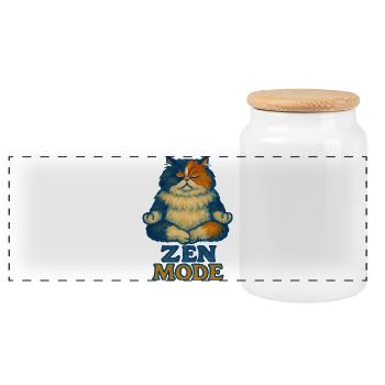 Zen-Katze im Ruhemodus - Panorama Keksdose mit Holzdeckel - Weiß - Vorne
