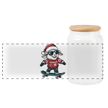 Schaf Weihnachten Lustig - Panorama Keksdose mit Holzdeckel - Weiß - Vorne