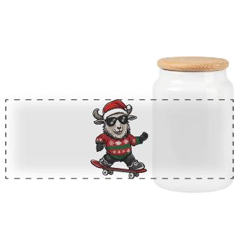 Chèvre de montagne Noël drôle - Boîte à biscuits avec couvercle en bois - blanc - Devant