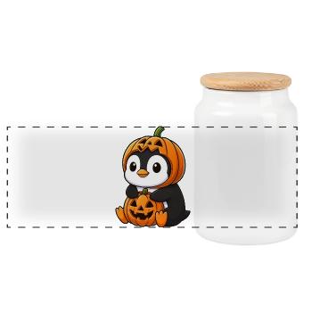 Pingouin mignon d’Halloween avec chapeau et citrouille - Boîte à biscuits avec couvercle en bois - blanc - Devant