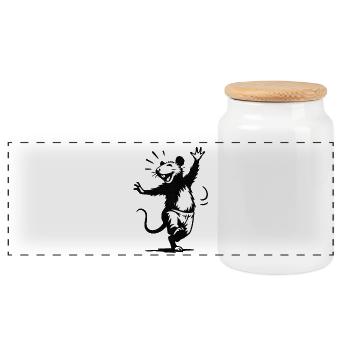 Laughing Skunk in Dance - Panoramic Cookie Jar with Wooden Lid - white - Front