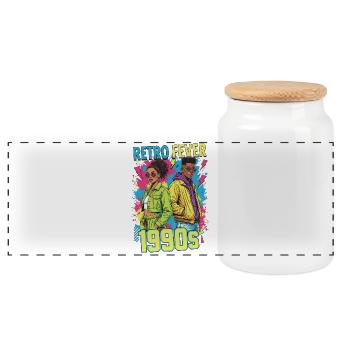 années 90 des années 90 musique coloré fête carnaval costume - Boîte à biscuits avec couvercle en bois - blanc - Devant