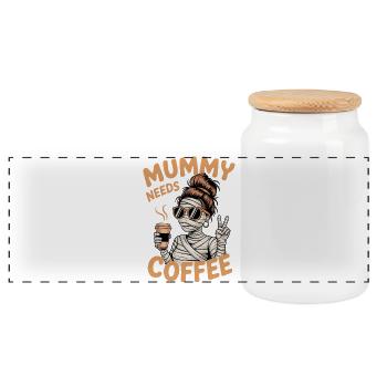 Mother Maternity Humor Mom Mummy Coffee - Panoramic Cookie Jar with Wooden Lid - white - Front