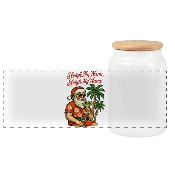 Frohe Weihnachten - Der Weihnachtsmann - Panorama Keksdose mit Holzdeckel - Weiß - Vorne