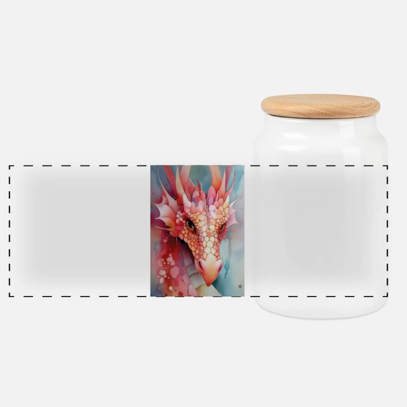 Rosa Mosaik Aquarell Drache - Panorama Keksdose mit Holzdeckel - Weiß