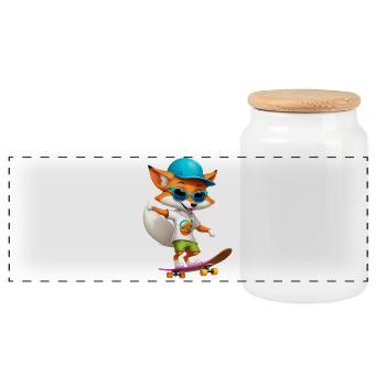 Fox Skateboarder Taco - Panoramic Cookie Jar with Wooden Lid - white - Front
