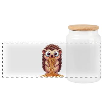 Süßer Igel mit Spaghetti tollpatschig Cartoon  - Panorama Keksdose mit Holzdeckel - Weiß - Vorne
