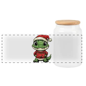 Noël de l’alligator - Boîte à biscuits avec couvercle en bois - blanc - Devant