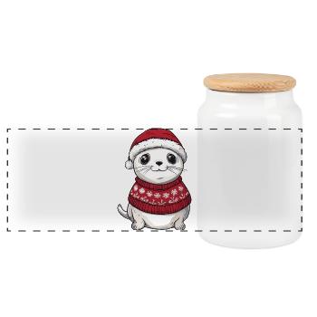 Robbe Tier Weihnachten - Panorama Keksdose mit Holzdeckel - Weiß - Vorne