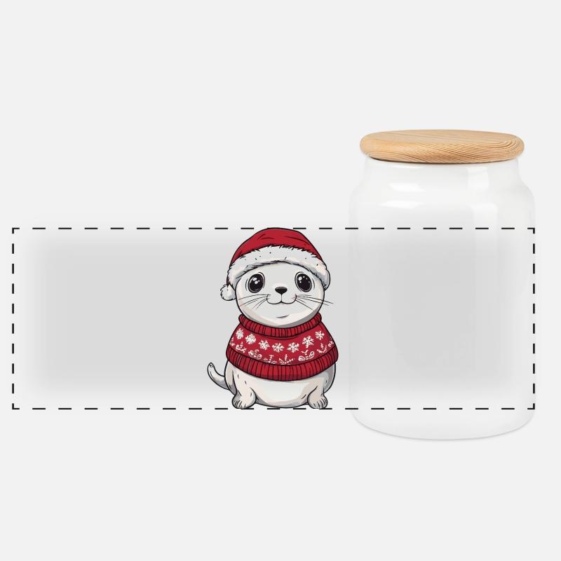 Robbe Tier Weihnachten - Panorama Keksdose mit Holzdeckel - Weiß