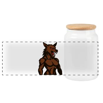 Angry Brown Wolf Mascot - Panoramic Cookie Jar with Wooden Lid - white - Front
