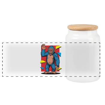Gorilla Pop Art Hallo - Panorama Keksdose mit Holzdeckel - Weiß - Vorne
