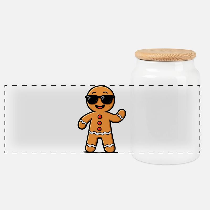 Gingerbread Mann mit Sonnenbrillen - Panorama Keksdose mit Holzdeckel - Weiß