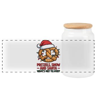 Bretzel festif avec chapeau de Père Noël et lumière de Noël - Boîte à biscuits avec couvercle en bois - blanc - Devant