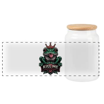 grenouille effrontée verte avec couronne et texte « Kiss me » - Boîte à biscuits avec couvercle en bois - blanc - Devant